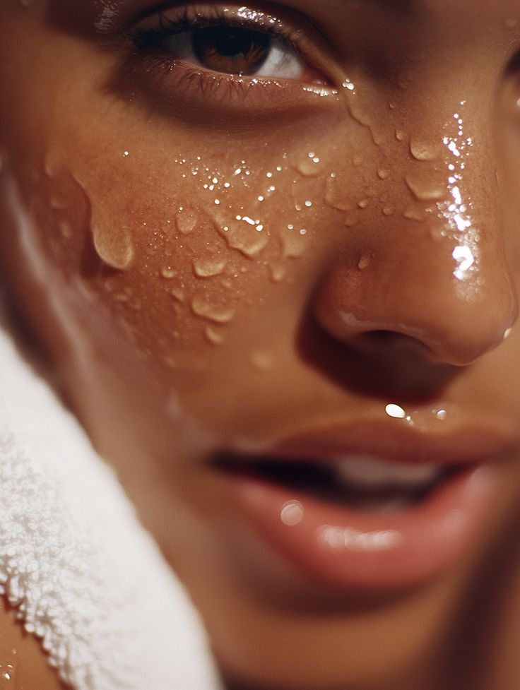 Un jolie femme noire à des gouttes d'eau sur le visage.