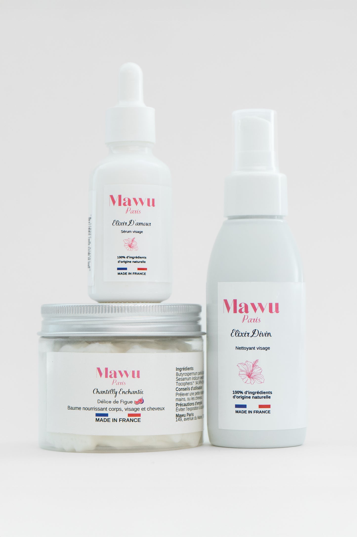 Grand Trio D'amour: huile nettoyante visage - sérum nourrissant visage - baume corps